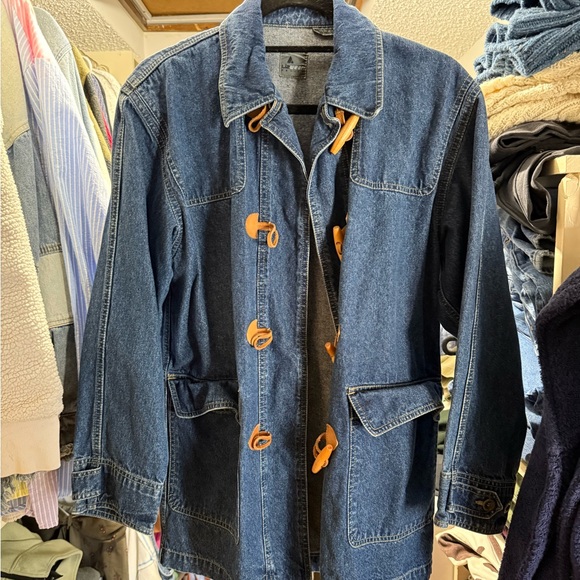 Liz Claiborne Jackets & Blazers - Liz Claiborne Dark Blue Denim Jacket with Tan Toggle Accents
